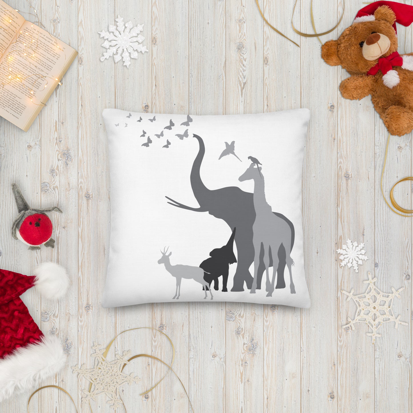 Premium Cushion Safari Animals in grey