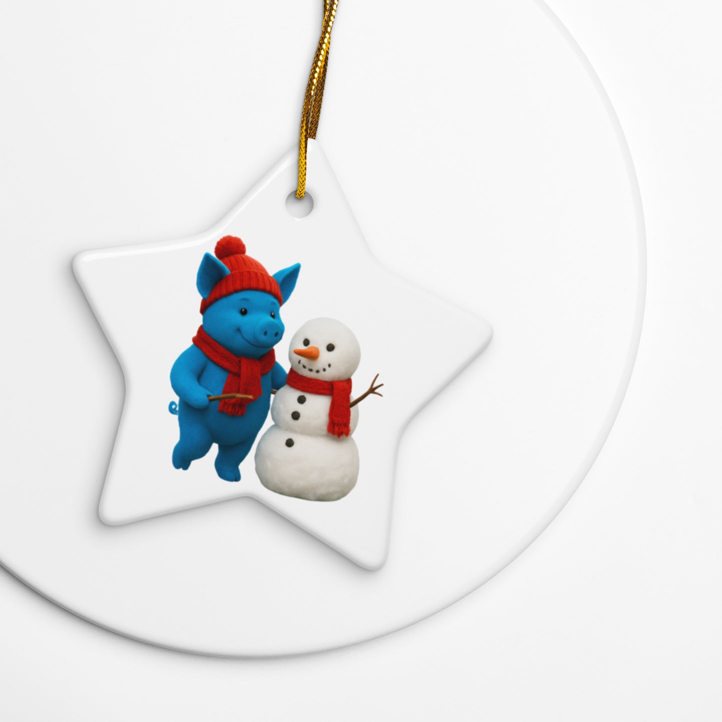 Blue Pig and Snowman ornaments