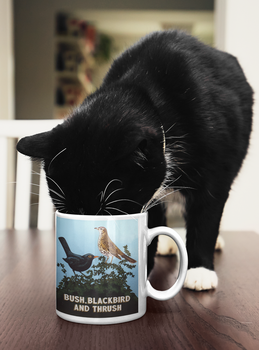 Bush, Blackbird & Thrush White Glossy Mug